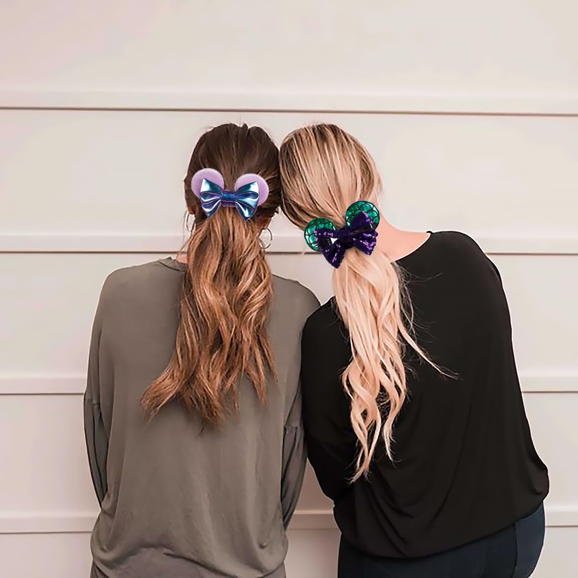 WOVOWOVO Mouse Ear Hair Scrunchies, 2 Count Mermaids Velvet Hair Ties for Ponytail, Cute Hair Accessories for Women and Girls, Purple