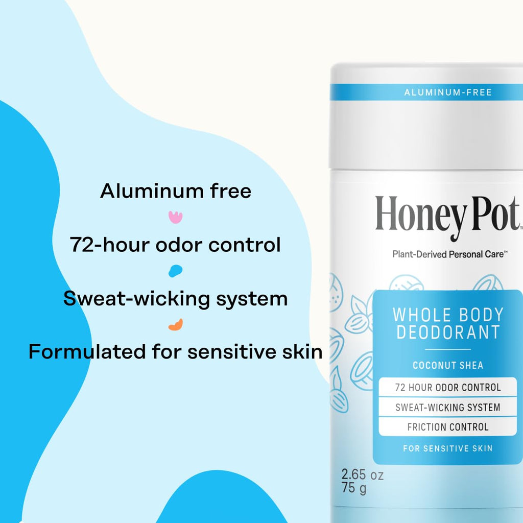 Honey Pot - Whole Body Coconut Shea Butter Deodorant for Women - Aluminum-Free - 72-Hour Odor Control - Sweat-Wicking - No Parabens and Sulfates - 2.65 Oz