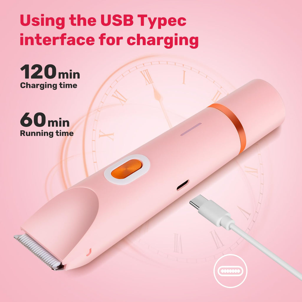 Smopgn Dermave Bikini Shaver, Bikini Trimmer for Women, 2 in 1 Dual Head Painless Electric Razors for Silk Skin, Cordless & Waterproof Electric Trimmer for Women, Pink