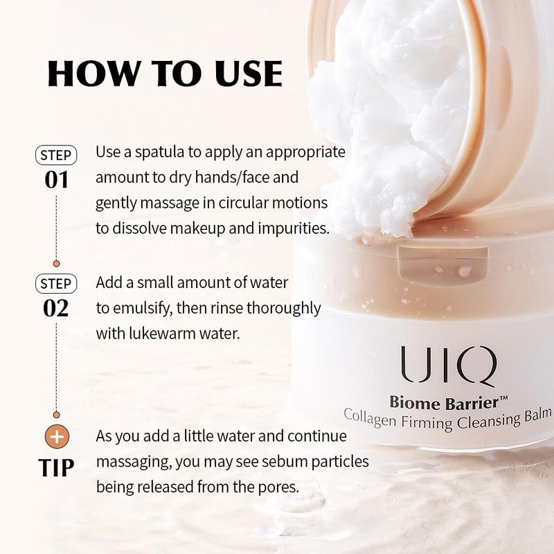 UIQ Biome Barrier Collagen Firming Cleansing Balm – Deep Pore & Makeup Cleansing Balm for Blackheads, Whiteheads, Waterproof Makeup, 3.38 fl oz