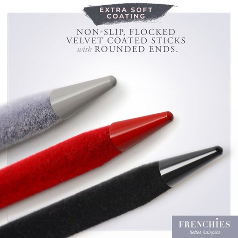 Frenchies French Twist Chinese Hair Sticks, Ultra Flocked Extra Soft Hair Chopsticks for Women, Girls, Teens, Buns, Dancers, Womens Wedding Accessories for Updo Hairstyles, Pack of 3, Red