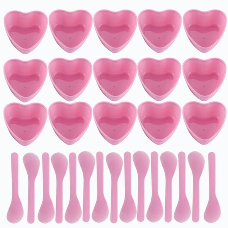 15 Sets Plastic Heart Shaped Facial Mask Mixing Bowl, Pink Facemask Bowl DIY Skin Care Mixing Tool Kit with Spatulas for Mud Masks, Home Salon, and Beauty Salon Use, Face Mask Applicator Tool(15 Pcs)