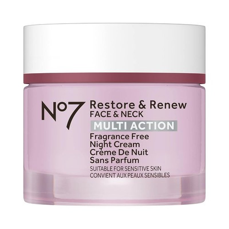 No7 Restore & Renew Night Cream - Collagen Peptide Anti-Aging Formula for Face & Neck | Hydrating & Fragrance-Free (50ml)