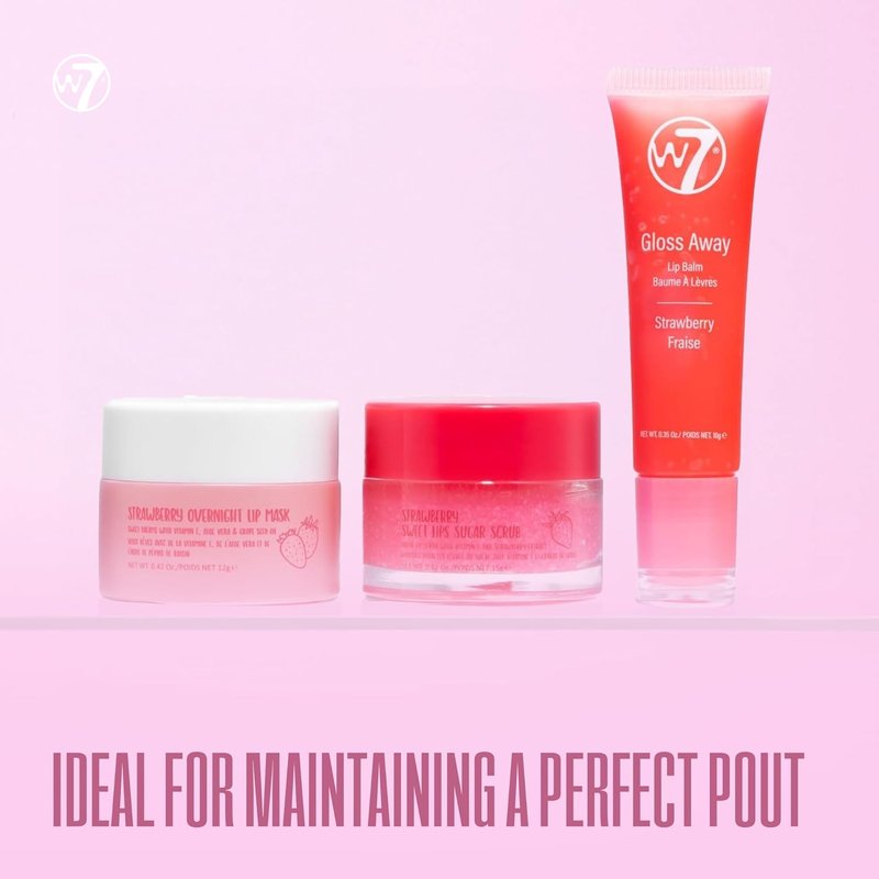 W7 Sweet Dreams Lip Care Gift Set - Strawberry Overnight Mask, Balm & Scrub Trio
