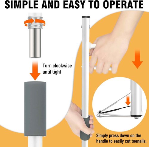 JoNeighbors Long Handled Toenail Clippers, Ergonomic Wide Jaw Opening, Ideal for Thick Nails, Seniors, Overweight, Arthritis Sufferers, Easy Reach Pedicure Clippers (S for 20in)