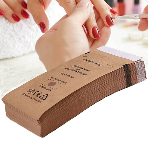 Self-Sealing High Temperature Sterilization Dry Heat Kraft Paper Sterilization Pouches Beauty Nail Salon Barbershop Tools Self-Sealing Sterilization Bags (50pcs Large)