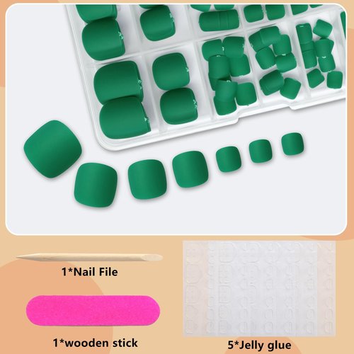 EternalClassic Press on Toenails, 120pcs Green Toe Nails Press ons Short Square Matte Acrylic Fake Toenails for Women