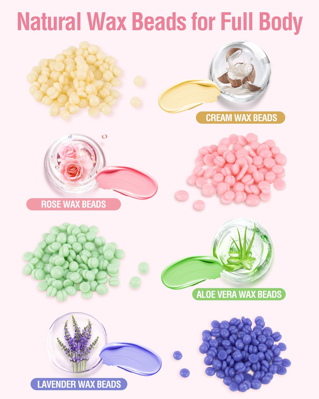 Waxing Kit, Silicone Wax Warmer with 4 Packs Hard Wax Beads, Protable Hot Wax Machine Pot for Full Body, Face, Eyebrows, Legs, Bikini, At Home Hair Removal Kit with 15 Accessories for Women Men, Pink