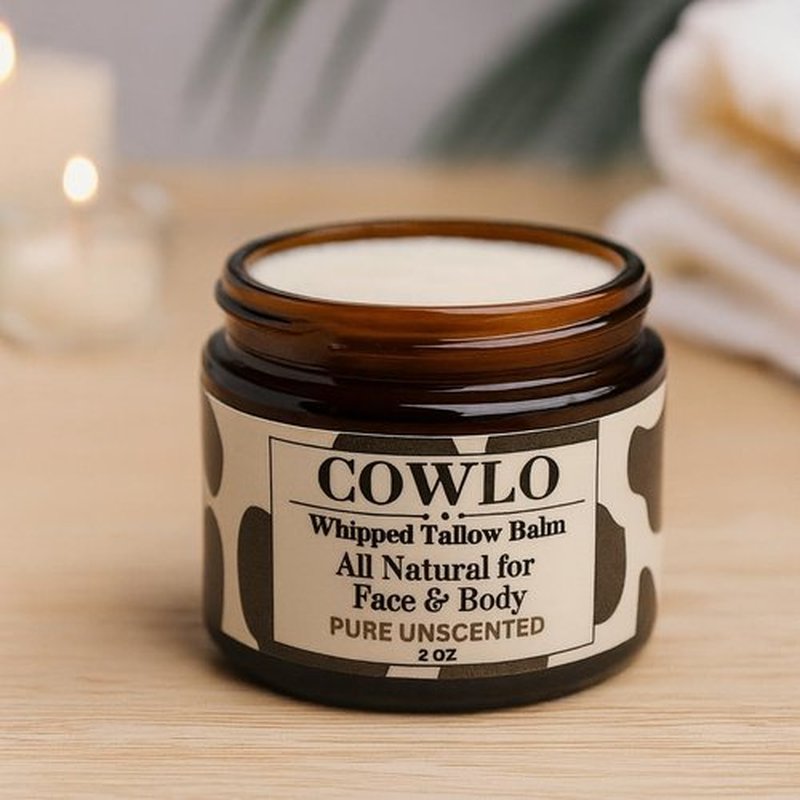 Cowlo Whipped Beef Tallow for Skin – 100% Grass Fed Suet Beef Tallow Moisturizer for Face, Organic Body Butter, Rosacea, Eczema, Babies, Sensitive Skin (Unscented) 2oz