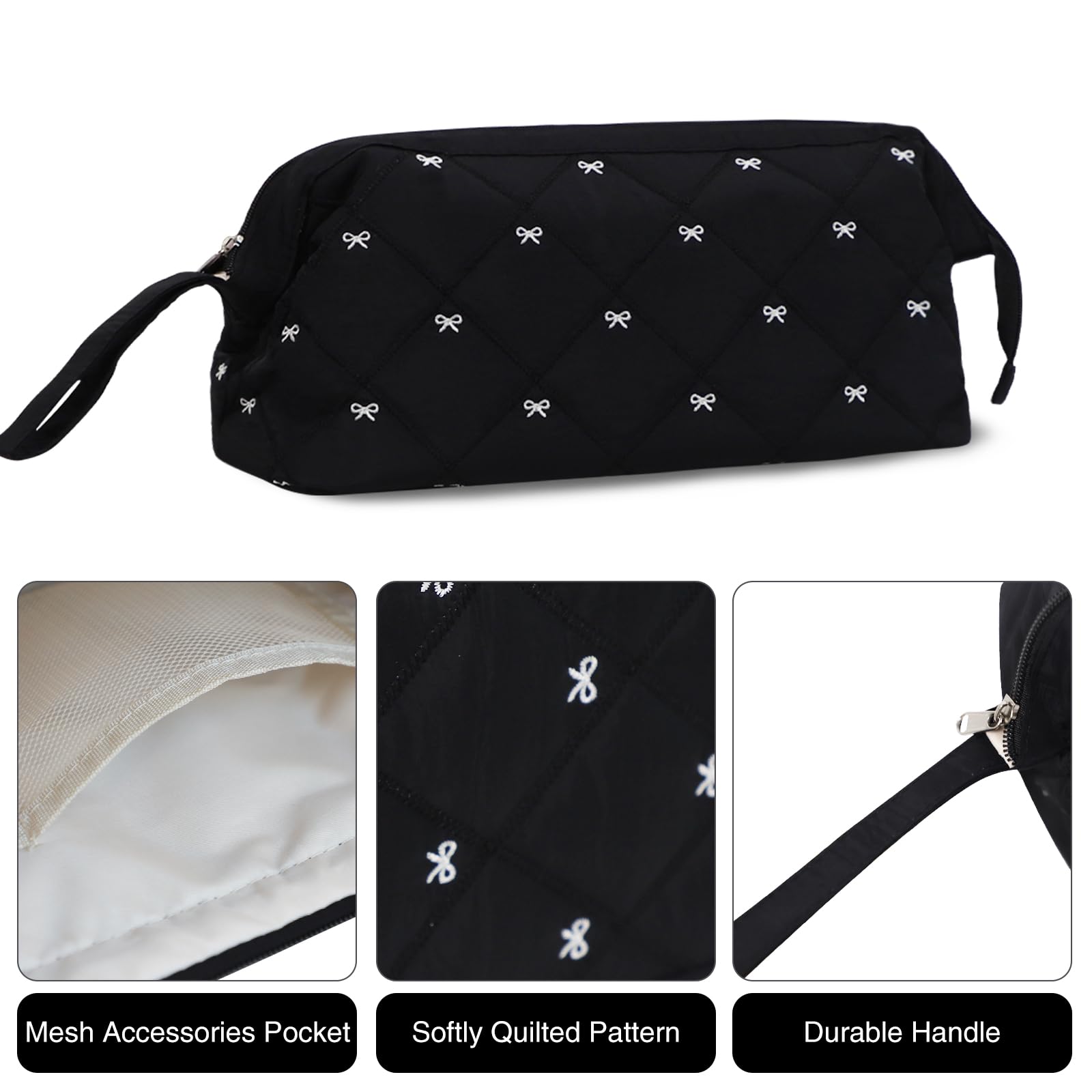Stratalife Quilted Hair Tools Travel Bag with Polishing Cloth Compatible with Dyson Airwrap Shark Flex Style, Portable Toiletry Bag Hair Dryer Curling Iron Carrying Case Travel Essentials Black Bow
