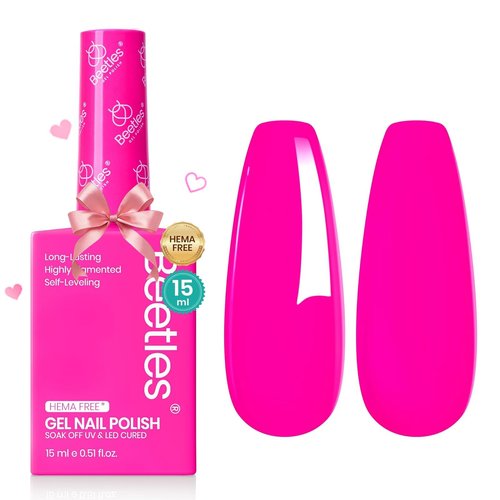 Beetles Neon Pink Gel Nail Polish - Neon Whispers Hema Free Gel Polish, Vibrant Pink Color Matching Bottles Long-Lasting Manicure Gift for Women 0.5Oz