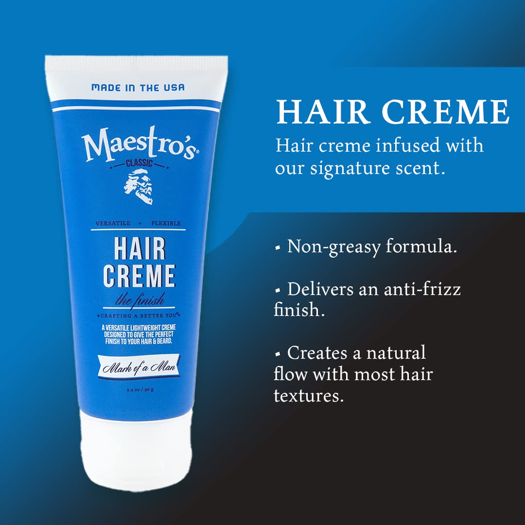 Maestro's Classic Hair Cream – Mark of a Man Blend, 3.4 oz | Lightweight Men’s Hair Styling Cream for Smooth Finish, Texture & Control | Barber-Approved Grooming Product