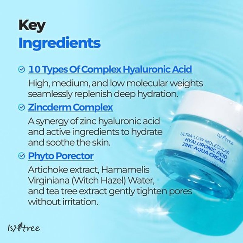 IsNtree Ultra-Low Molecular Hyaluronic Acid Cream - Hydrating & Cooling Face Moisturizer | 80ml