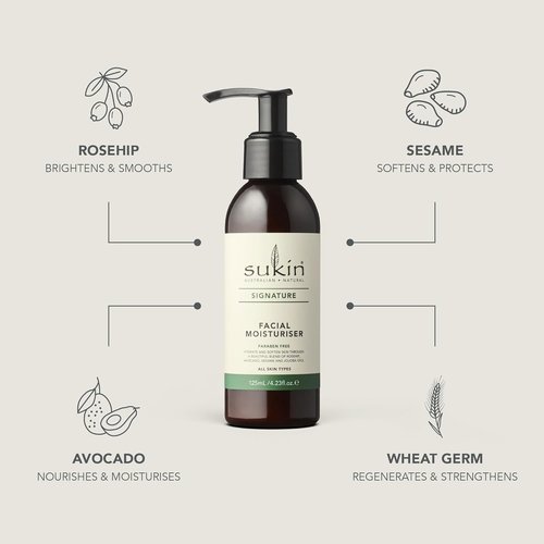 Sukin Facial Moisturizer - Hydrating Face Cream with Wheat Germ & Vitamin E | 4.23 Fl Oz for Soft, Nourished Skin