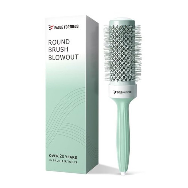 Eagle Fortress Round Brush for Blow Out, Thermal Ceramic Hair Brush for Blow Drying with Ionic Bristle for Professional Blowout Brushing - Green, 1.69 inch