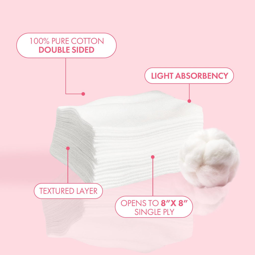 Intrinsics Large Silken 4x4 Esthetic Wipes (200 Count) | 4-Ply Premium Lint-Free Facial Wipes & Cotton Pads for Face | Low-Absorbency Face Pads for Toner & Makeup Removal