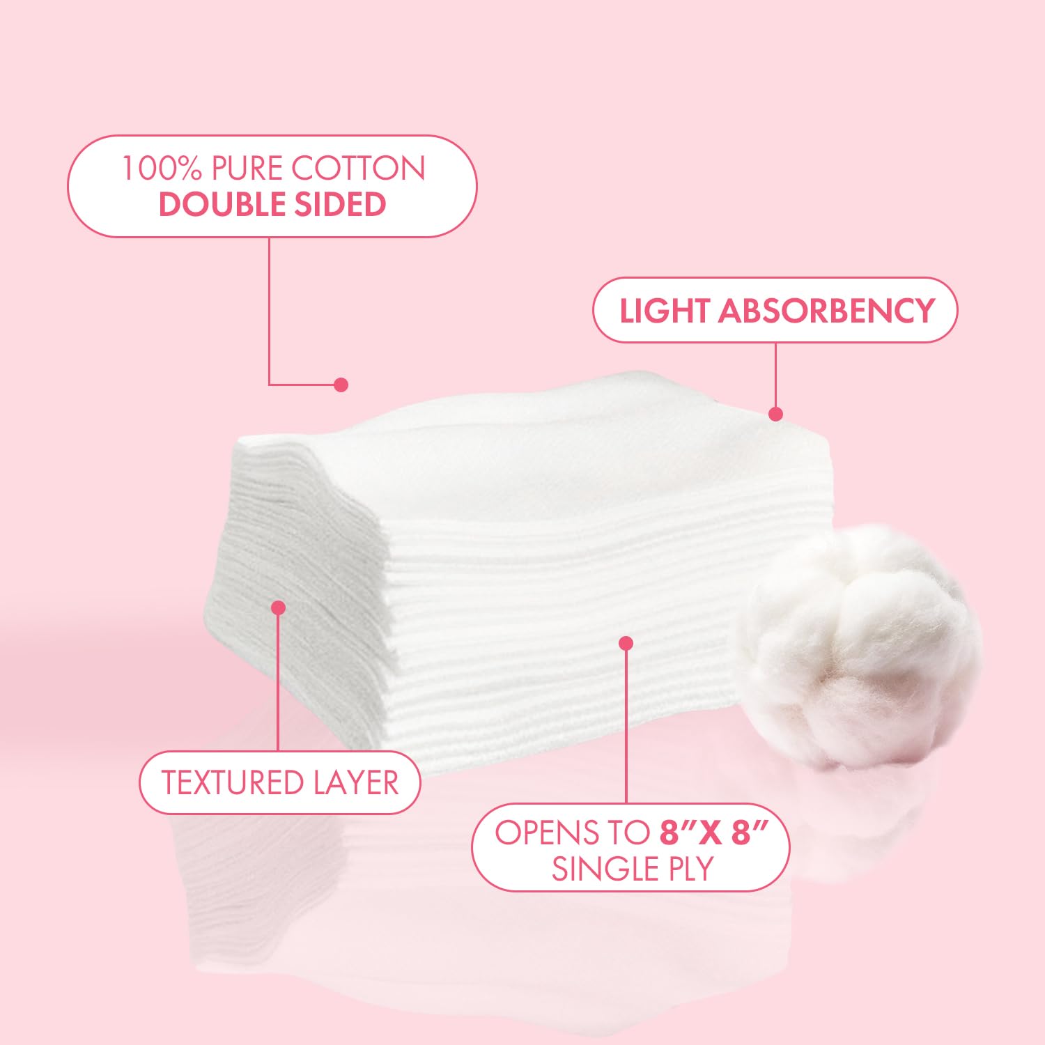 Intrinsics Large Silken 4x4 Esthetic Wipes (200 Count) | 4-Ply Premium Lint-Free Facial Wipes & Cotton Pads for Face | Low-Absorbency Face Pads for Toner & Makeup Removal