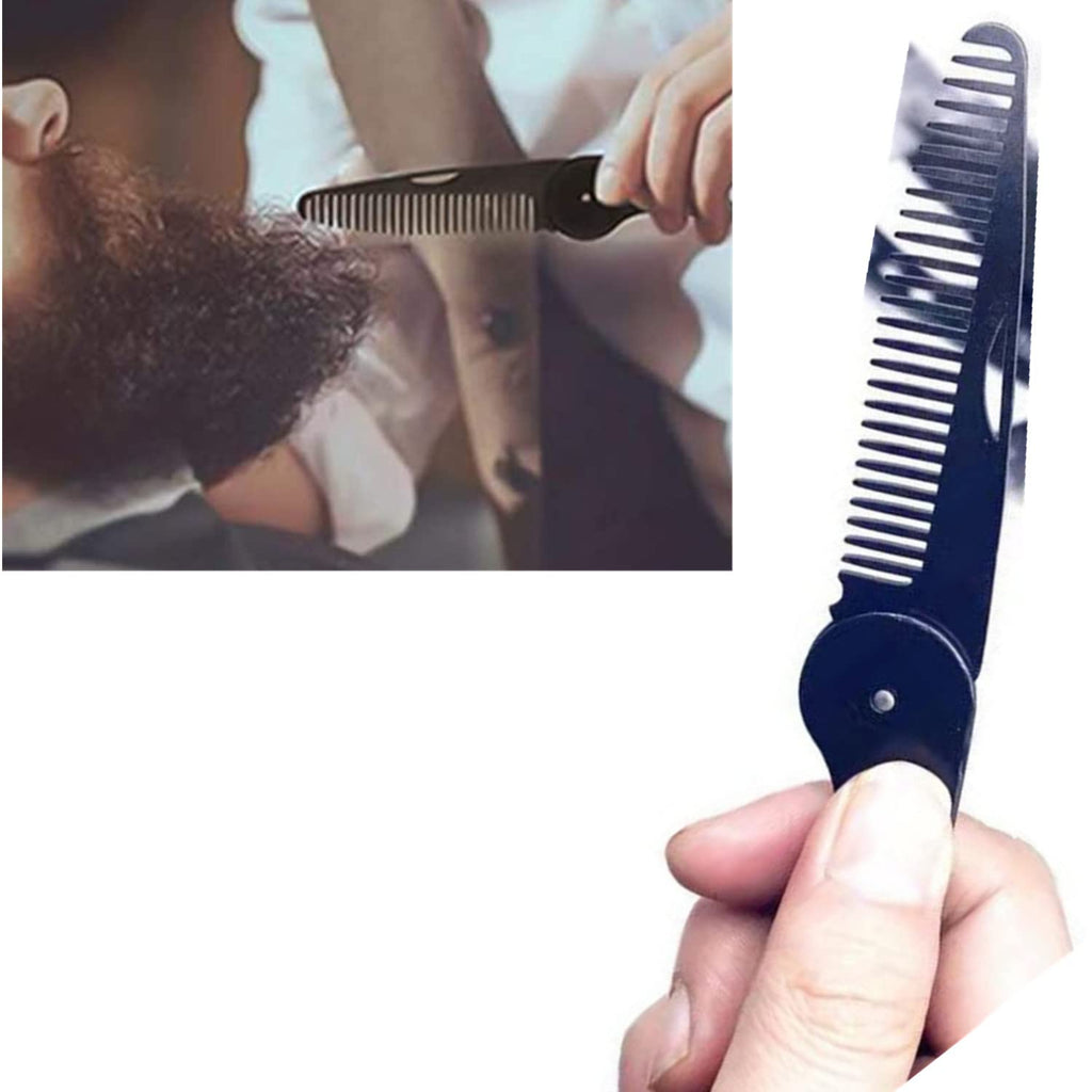Stainless Steel Folding Beard and Mustache Comb for Men's Grooming - Anti-Static Hair Styling Pocket Beard Comb