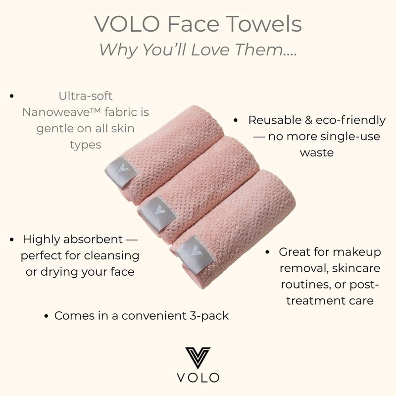 VOLO Hero Face Towel | Reusable Facial Wash Cloths | Makeup Remover & Post Shower| Ultra Soft, Absorbent, Gentle, Fast Drying Nanoweave Fabric Face Towels | Microfiber 3PK (Vinyl Black - Tote)