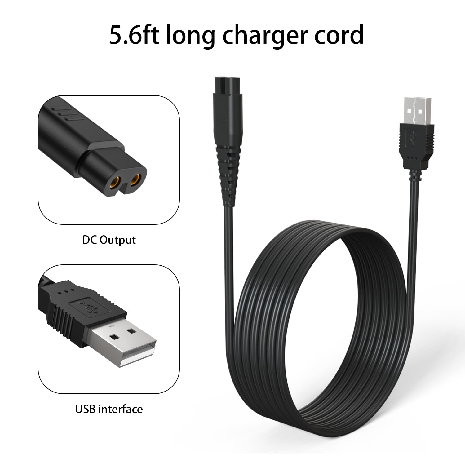 BOEEA USB Charging Cable Cord for oneisall Low Noise Dog Clippers Model RFC-676 Only- Fit for oneisall Rechargeable Stainless Steel Blade Pet Shaver