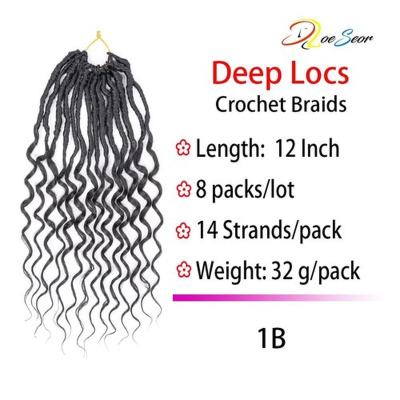 DoeSeor 12 Inch Goddess Locs Crochet Hair 8 Packs New Soft Faux Locs Crochet Braids Deep Wave Pre Looped Hair Extensions for Black Women(1B/8PCS/12inch)