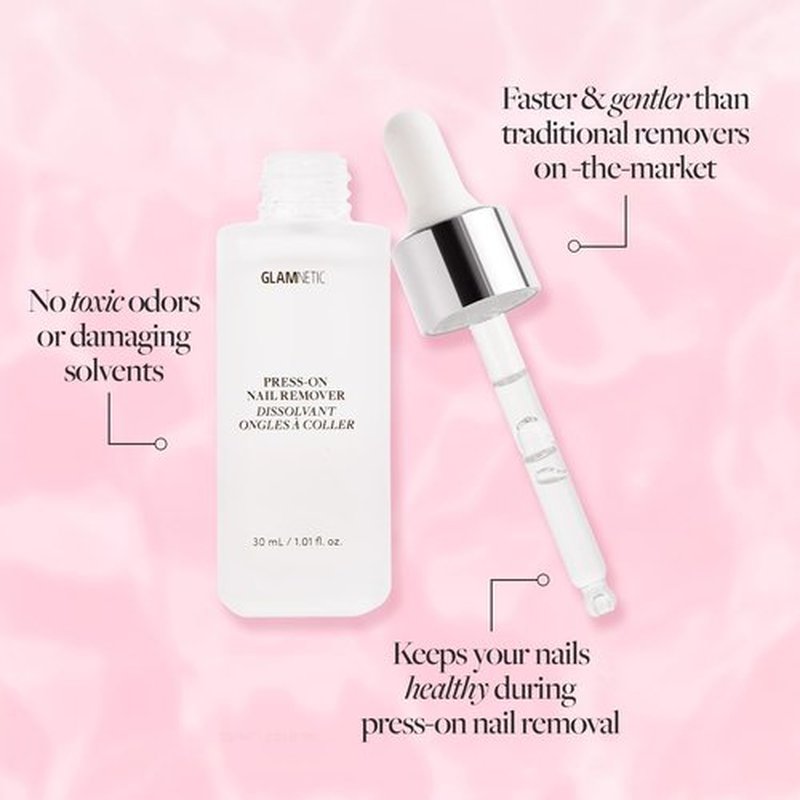 Glamnetic Press-On Nails - Caviar | Super Strong Brush On Nail Glue & Press-On Nail Remover | Semi-Transparent Nails with Black French Tips, Short Almond Shape | Reusable Nail Kit with Glue & Remover