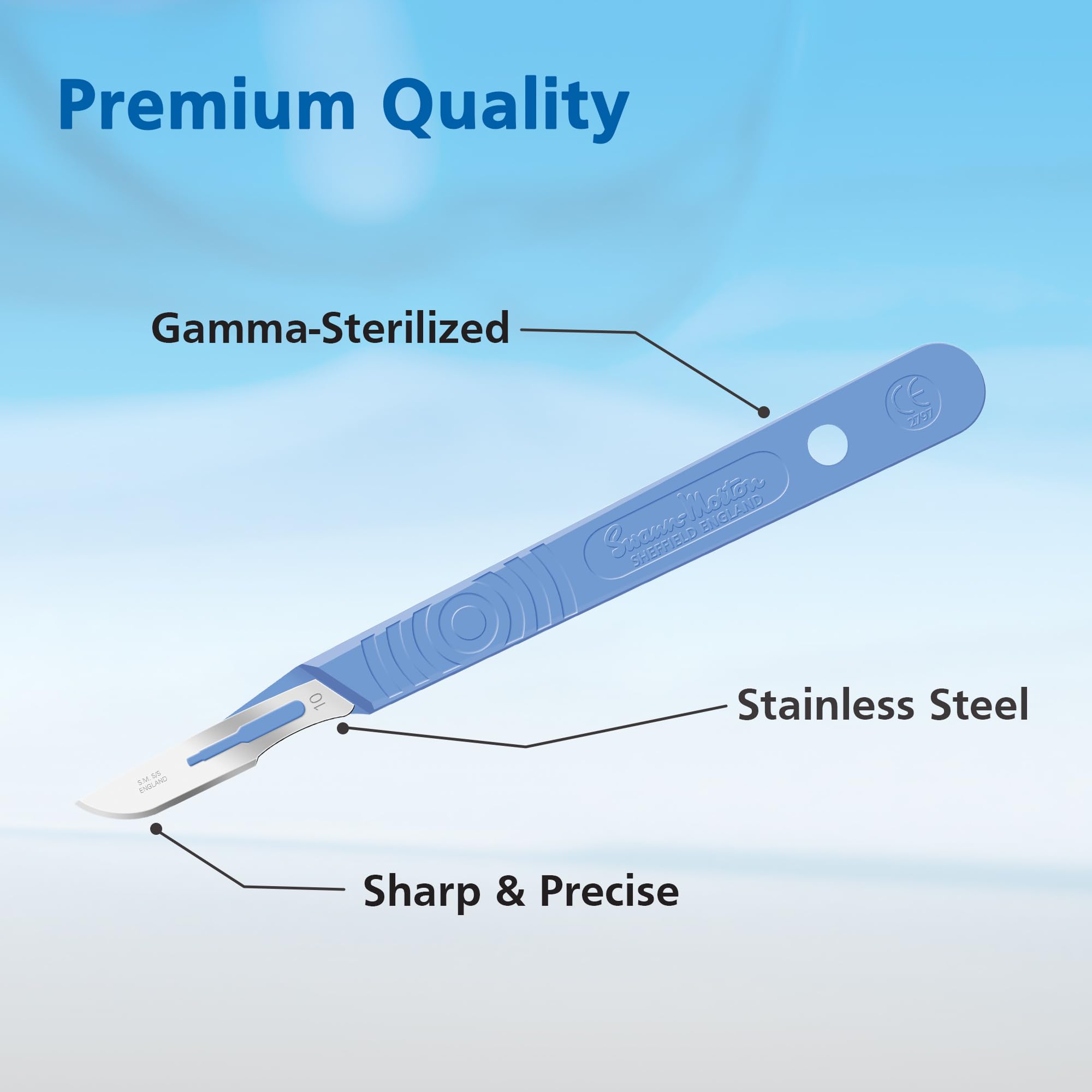 Swann Morton #10 Disposable Surgical Scalpel with Blade - Sterile Dermaplane Blade for Face, Dermaplaning for Women & Men, Beauty Tools for Estheticians - Individually Packed, Box of 10