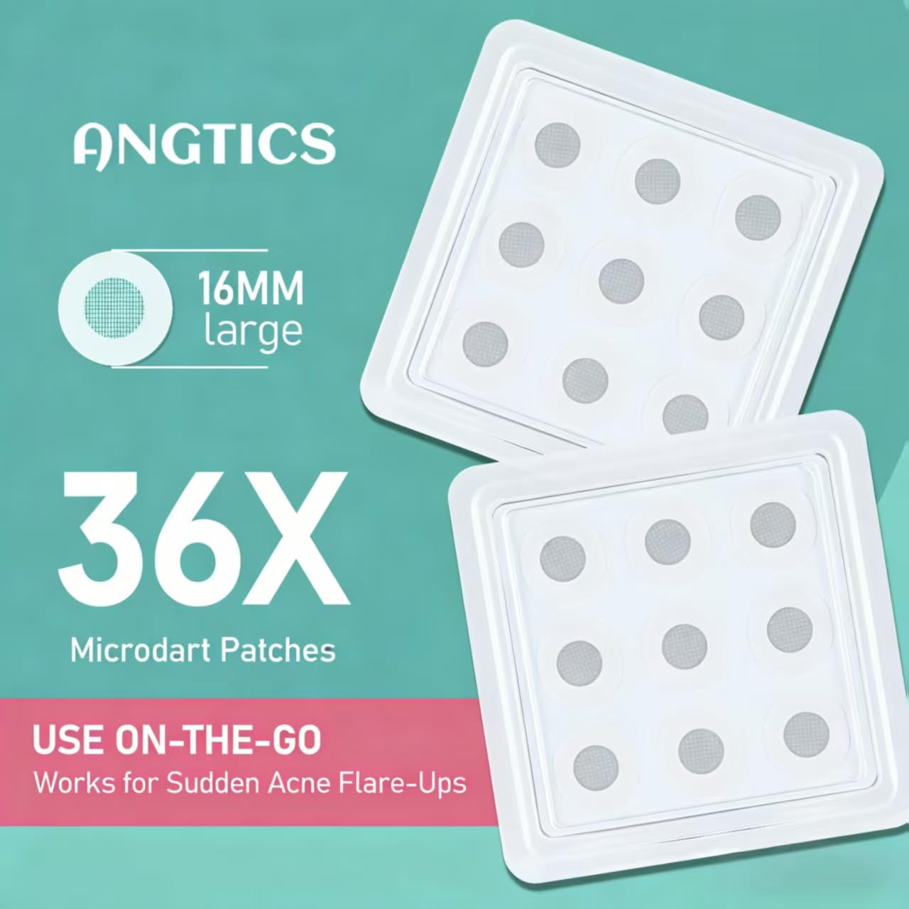 ANGTICS 36 Count Pimple Patches Microdart, Zit Patches with Microdart Technology, Salicylic Acid, Sodium Hyaluronate, Centella Extract, Acne Patch for Blemishes, Zits