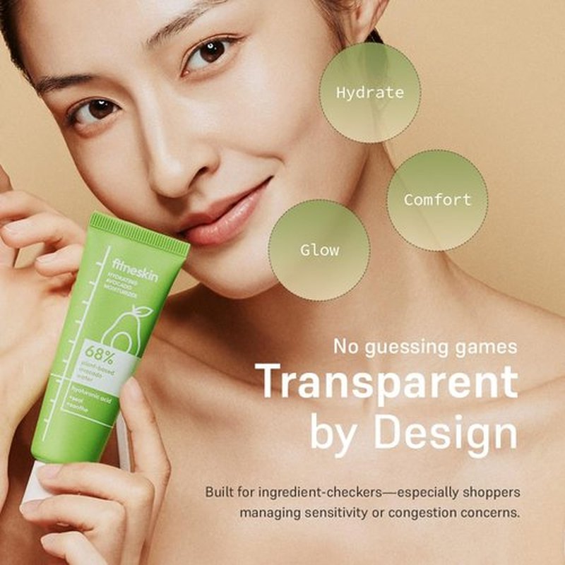 fitneskin Hydrating Avocado Moisturizer, 1.7 Fl Oz (50ml) – Avocado Fruit Water + Hyaluronic Acid, Vitamin B3 & Pro-Vitamin B5 – Creamy-Soft Barrier Hydration, Fragrance-Free, Vegan Korean Skincare