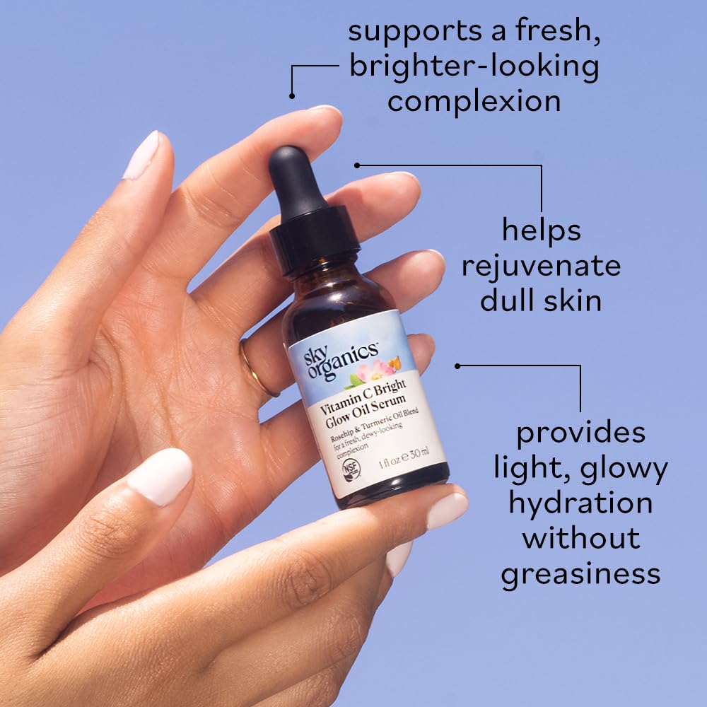 Sky Organics Bright Glow Face Serum,Vintamin C Serum, Helps Rejuvenate Dull Skin, Hydrating, Promotes Brighter-looking Complexion, with Vitamin E, Organic Jojoba Oil & Rosehip Oil, 1 fl oz