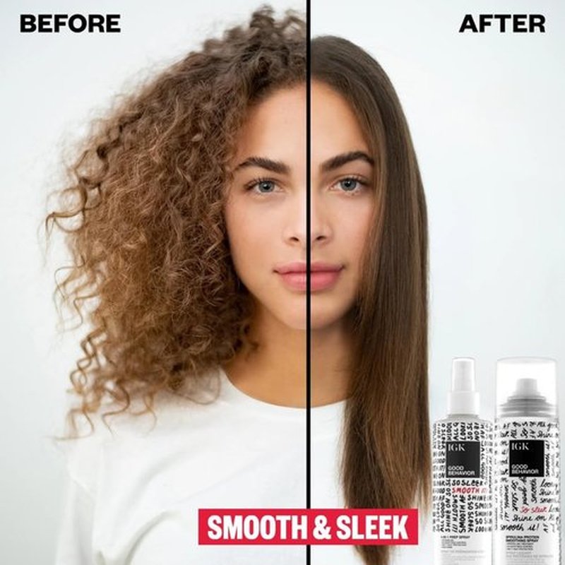 IGK GOOD BEHAVIOR Smoothing Frizz Fighters Travel Set | 4-in-1 Prep Spray + Spirulina Protein Smoothing Spray | Frizz Control + Heat Protectant | Vegan + Cruelty Free
