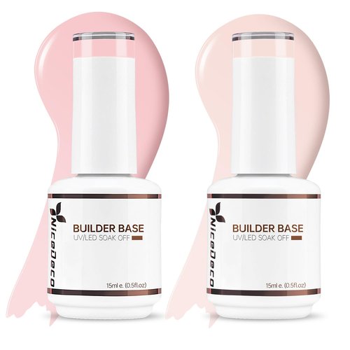 Nicedeco Hema Free Builder Base Gel Nail Polish 2 Pcs 15ml Cruelty Free Vegan Nude Pink Color Soak Off LED U V Gel Nail Kit Manicure