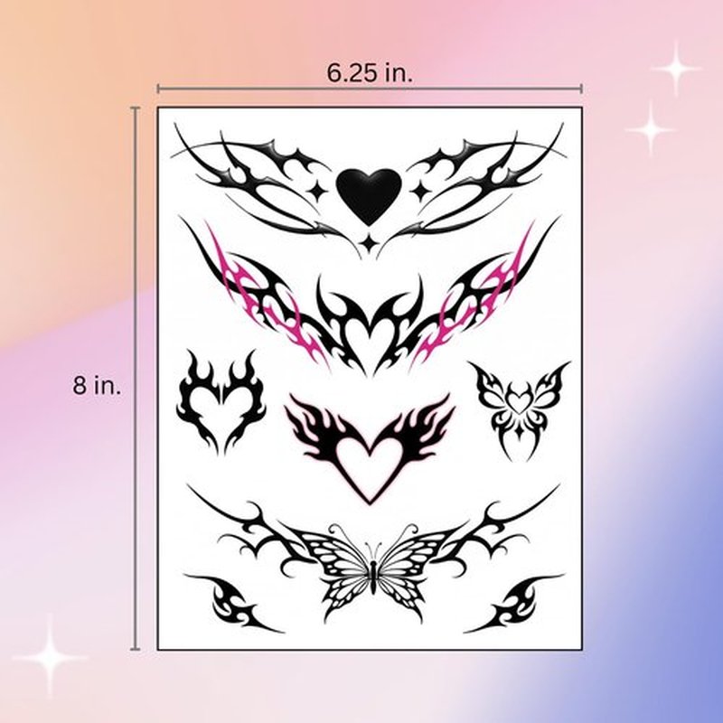 Pixel Hearts Tramp Stamp Temporary Tattoos | Y2K Edgy Cybersigilism | Realistic Waterproof Fake Tats | Festival, Bachelorette, Halloween, Birthday Favors, Accessories