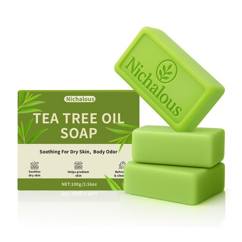 Nichalous 3PCS Tea Tree Soap, Tea Tree Relief Soap Bar, with Tea Tree Oil & Coconut Oil & Witch Hazel, Deep Pore Cleansing, Natural Herbal Foot Soaps Bar for Men & Women – 3.5 oz