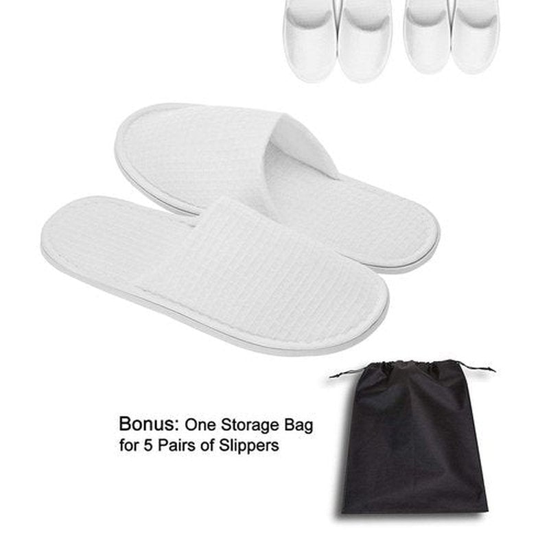 AhfuLife 5 Pairs of Waffle Spa Slippers, Closed Toe White Slippers - Fit Most Men and Women for Spa, Party Guest, Hotel and Travel