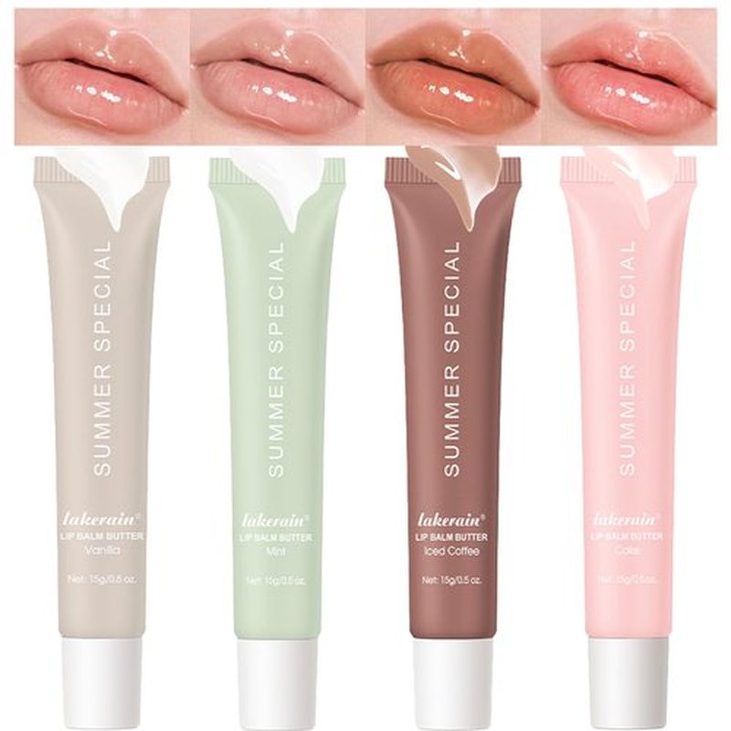 Lakerain 4 PCS Lip Glossy Butter Nourishing Balm,Lightweight,Non-Sticky,Long-lasting Lip Care Set