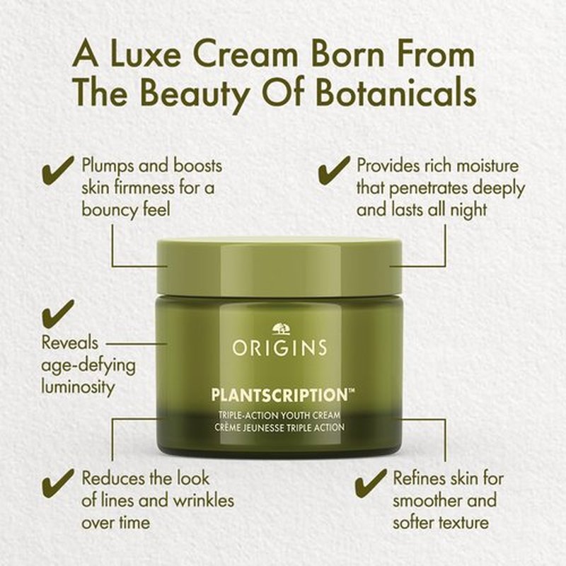 Origins Plantscription Triple-Action Youth Cream - Firming, Smoothing, Hydrating Formula | 1.7 Fl Oz