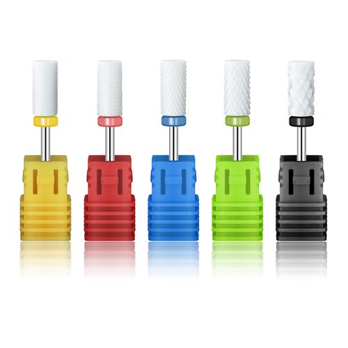 5 Size Professional Large Barrel Top Ceramic Nail Drill Bits Set with Holder for Electric Nail File Manicure Pedicure Acrylic Gel Polishing, 3/32'' (2.35mm)