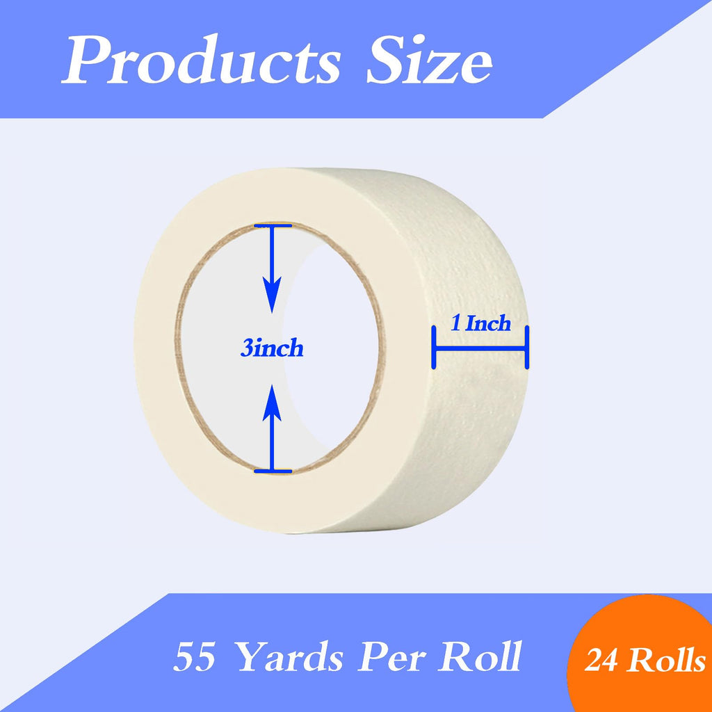 Lazybug studio Masking Tape 1 inch Wide, 24 Pack White Masking Tape, 1 inch x 55 Yards x 24 Rolls, 1320 Yards in Total