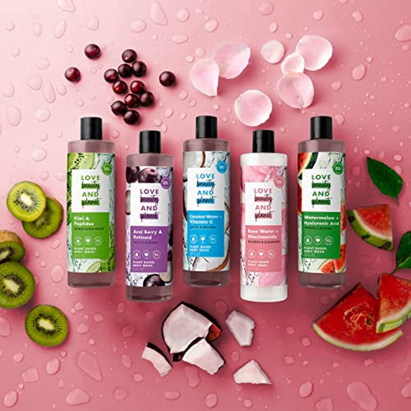 Love Beauty and Planet Plant-Based Body Wash Refresh and Rejuvenate Skin Kiwi and Peptides Made with Plant-Based Cleansers and Skin Care Ingredients, 100% Biodegradable 20 fl oz