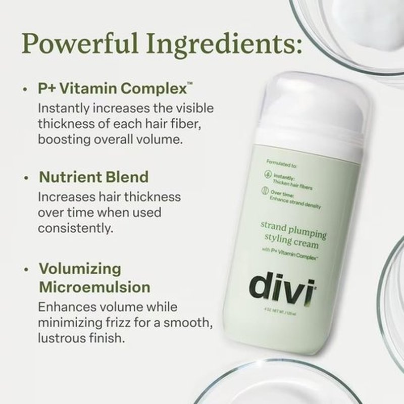 Divi Strand Styling Cream - Hair Thickening Treatment for Fine Hair | Volumizing & Frizz Control