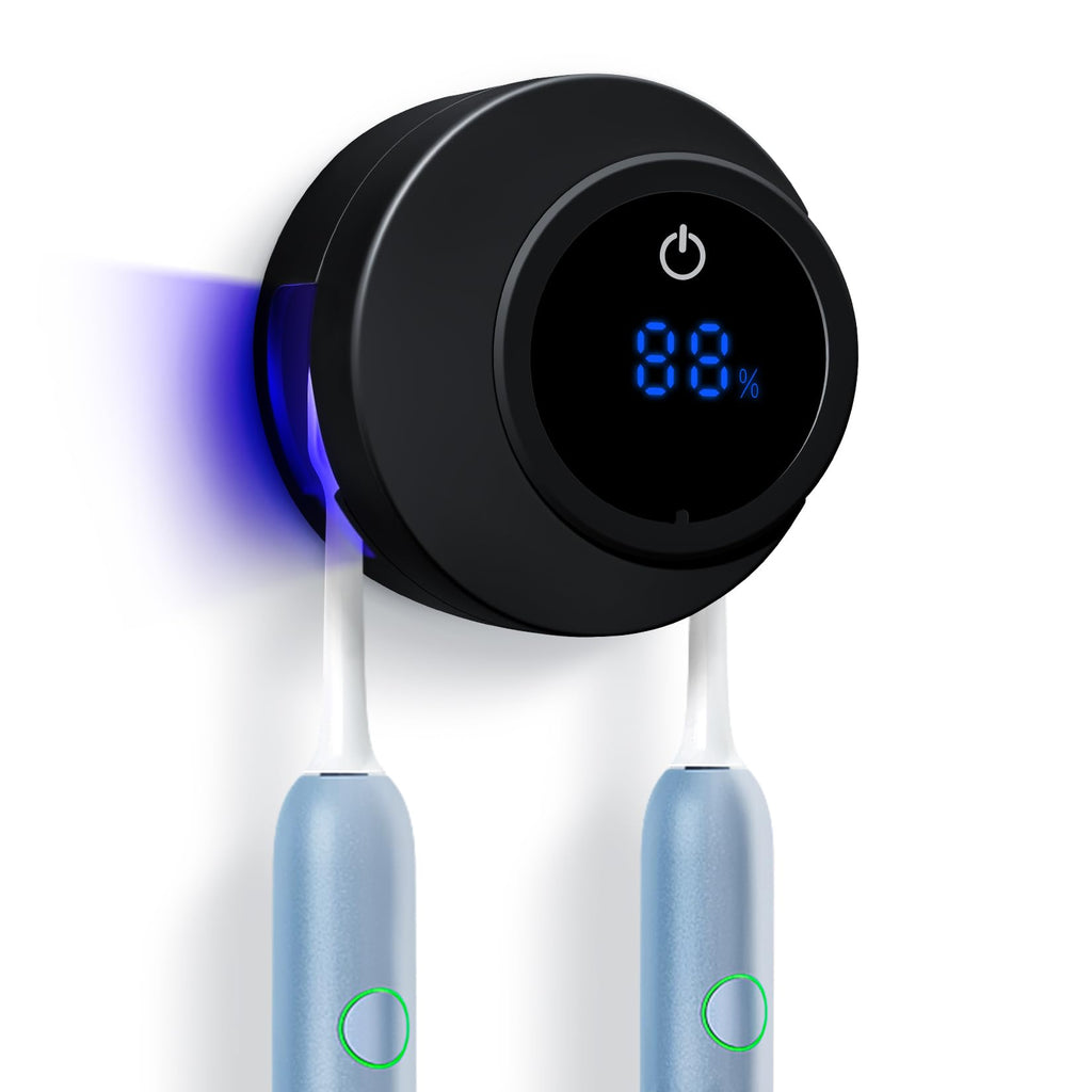 LXIANGN Toothbrush Holders Cleaner & Dryer for Bathroom,Wall Mounted Toothbrush Holder Case with LED Smart Screen,Toothbrush Cleaner with Auto Inductive Open/Close Cover for Home Travel (Black)
