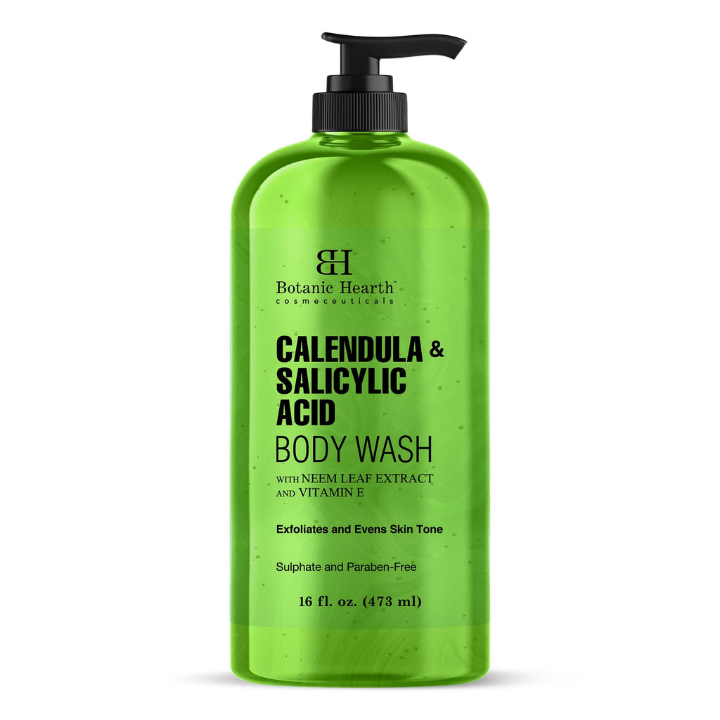 Botanic Hearth Calendula & Salicylic Acid Body Wash – Exfoliating Shower Gel with Neem Leaf Extract & Vitamin E, Clarifying Cleanser, Sulfate & Paraben Free – 16 fl oz