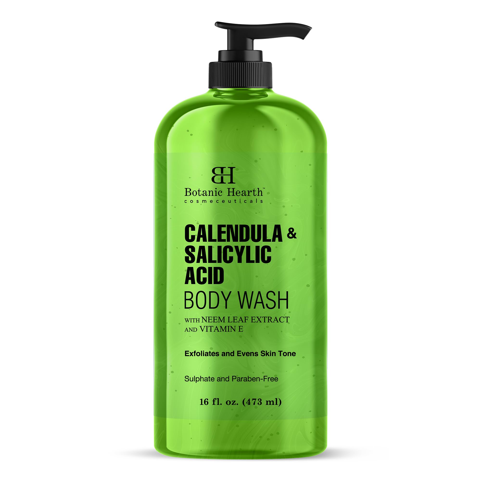 Botanic Hearth Calendula & Salicylic Acid Body Wash – Exfoliating Shower Gel with Neem Leaf Extract & Vitamin E, Clarifying Cleanser, Sulfate & Paraben Free – 16 fl oz