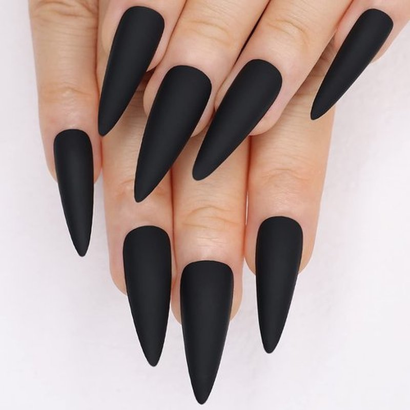 Kikmoya Matte Pure Black Extra Long Stiletto Press on Nails, 24pcs Fake False Nails, Artificial Stick on Manicure for Women