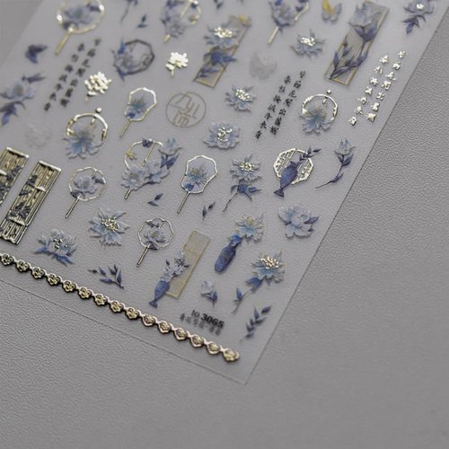 Antique Flower Nail Art Stickers 5D Nail Decals Self Adhsive Chinese Porcelain Style Orchid Flowers Sticker for Women Girls DIY Nails Manicure Salon (Flower)