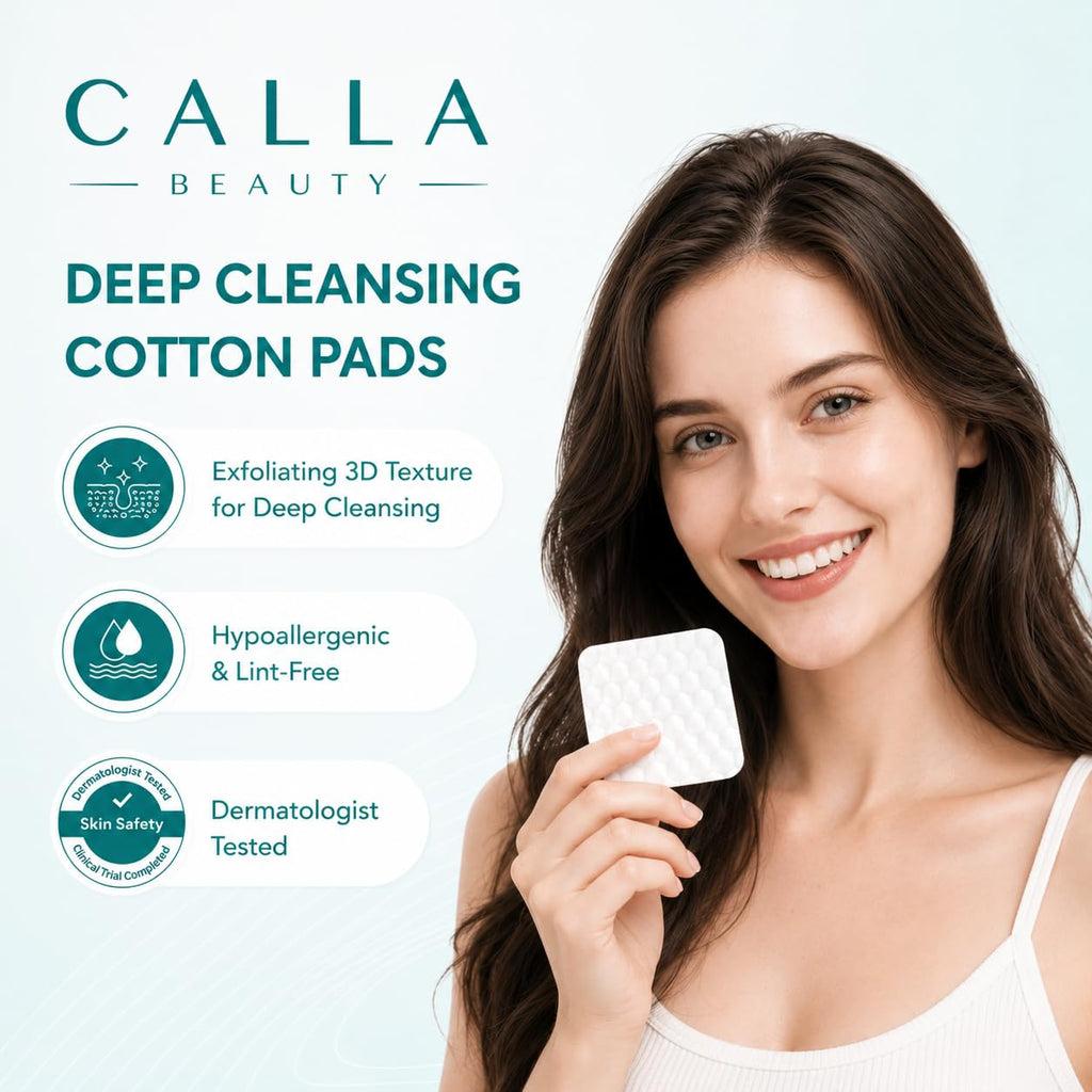CALLA BEAUTY Deep Clean Cotton Pads for Face (300 Counts (Pack of 2)), Textured Woven Cotton Rounds, Thick & Tear-Resistant, Low Lint Makeup Remover Pads for Toner & Cleansing