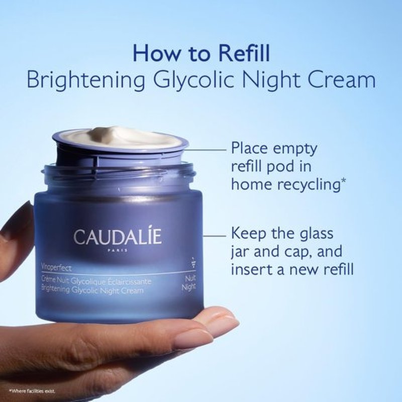 Caudalie Vinoperfect Night Cream - Dark Spot Brightening & Glycolic Formula | Refillable 50 mL