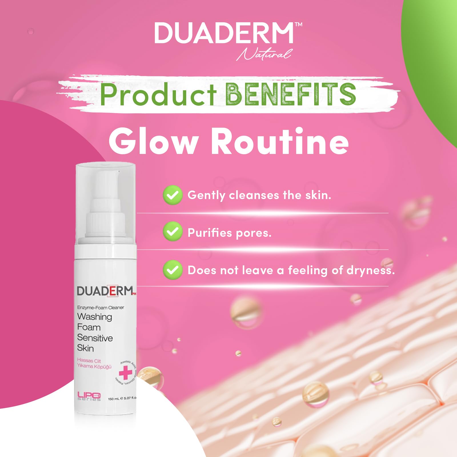 DUADERM Enzyme-Foam Sensitive Skin Cleanser, Gentle Papain Enzyme Foaming Face Wash with Azelaic Acid & Beta-Glucan for Sensitive & Normal Skin, 5.1 fl oz (150 mL)