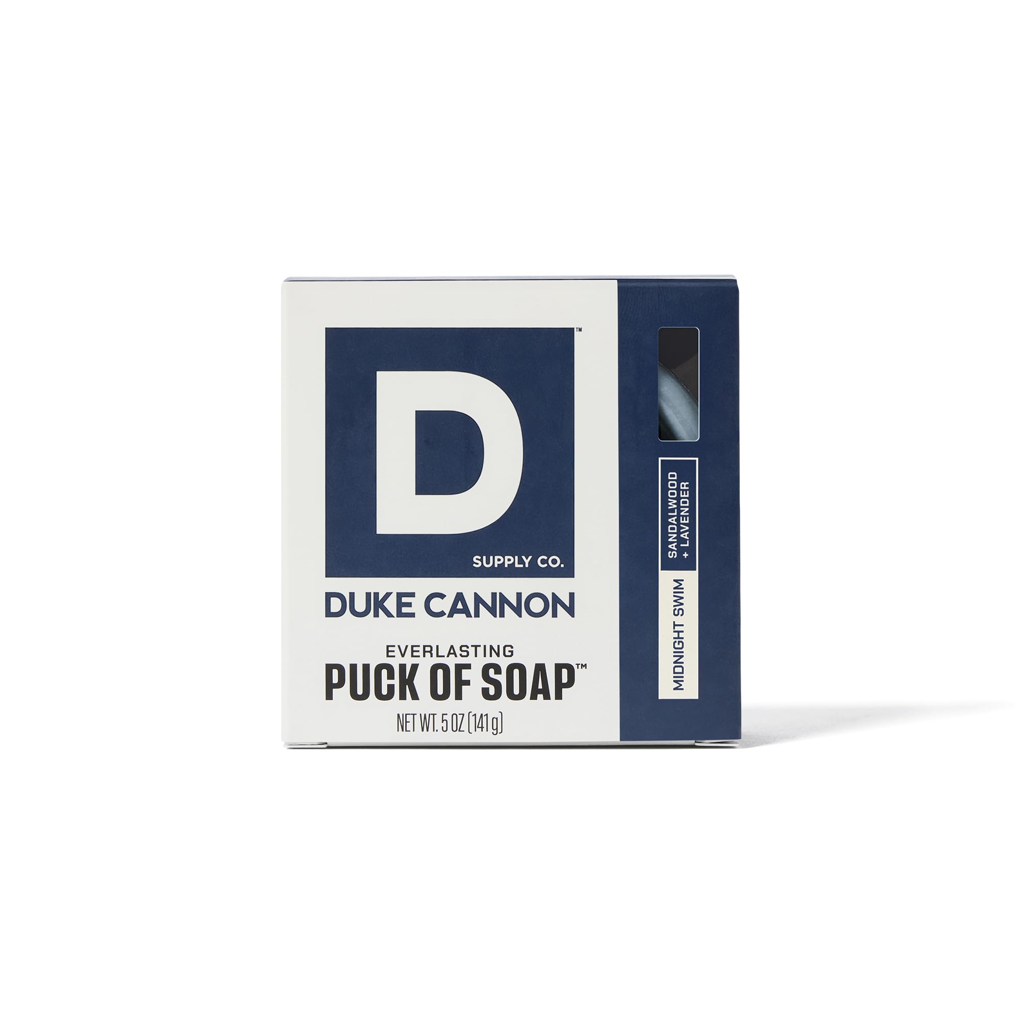 Duke Cannon Supply Co. Bar Soap Puck - Men's Rounded Bar Soap with Masculine Scents - Disc-Shaped Mens Soap - Hydrating & Deep Cleaning - All Skin Types - Midnight Swim, 4 Pack - 5 oz